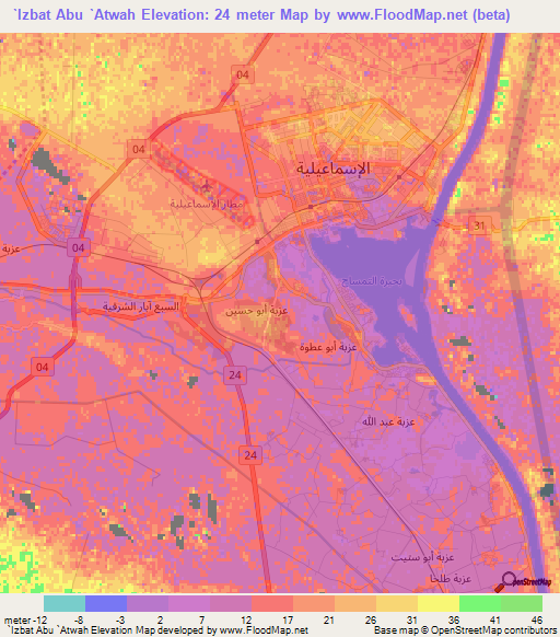 `Izbat Abu `Atwah,Egypt Elevation Map