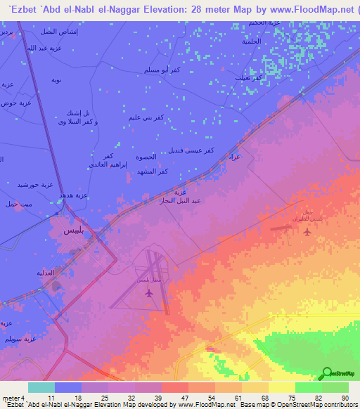 `Ezbet `Abd el-Nabl el-Naggar,Egypt Elevation Map