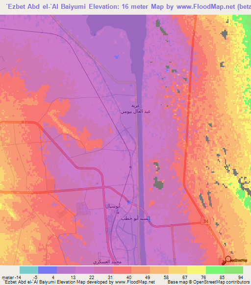 `Ezbet Abd el-`Al Baiyumi,Egypt Elevation Map