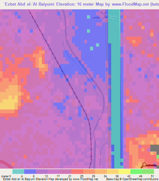 `Ezbet Abd el-`Al Baiyumi,Egypt Elevation Map