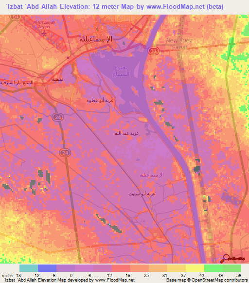 `Izbat `Abd Allah,Egypt Elevation Map