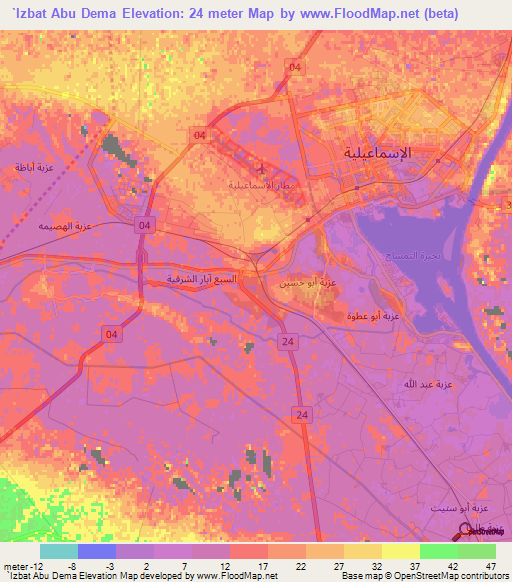 `Izbat Abu Dema,Egypt Elevation Map