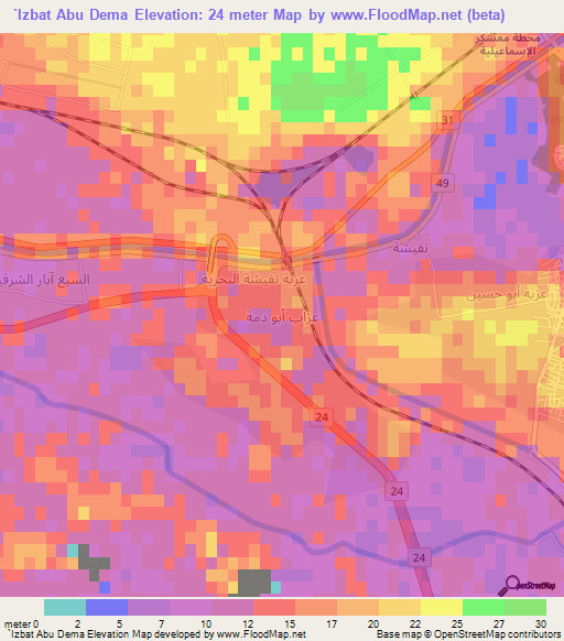 `Izbat Abu Dema,Egypt Elevation Map