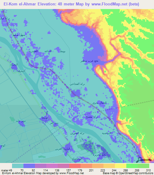 El-Kom el-Ahmar,Egypt Elevation Map