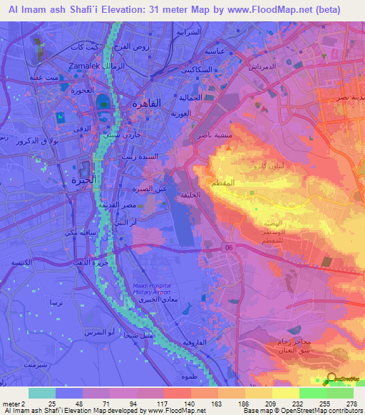 Al Imam ash Shafi`i,Egypt Elevation Map