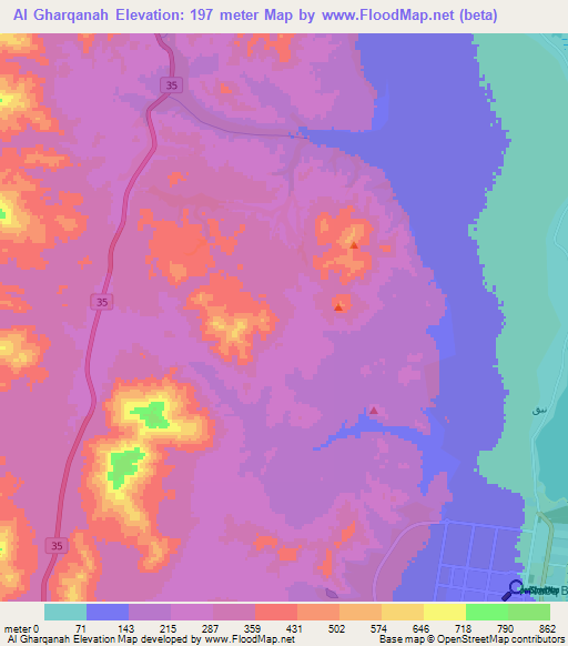 Al Gharqanah,Egypt Elevation Map