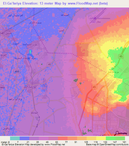 El-Ga`fariya,Egypt Elevation Map