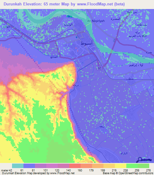 Durunkah,Egypt Elevation Map