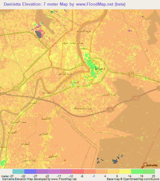 Damietta,Egypt Elevation Map