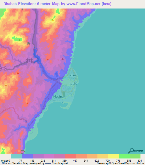 Dhahab,Egypt Elevation Map