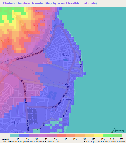 Dhahab,Egypt Elevation Map