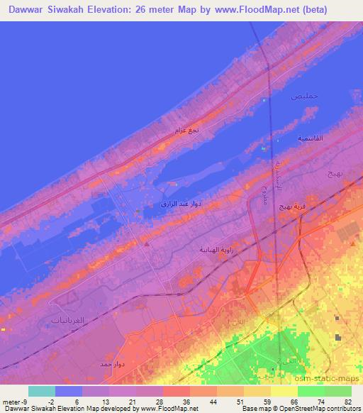 Dawwar Siwakah,Egypt Elevation Map