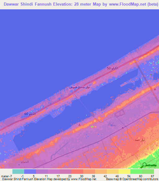 Dawwar Shindi Fannush,Egypt Elevation Map