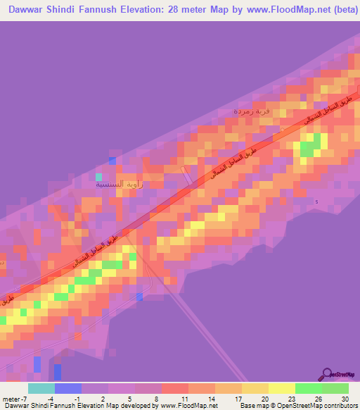 Dawwar Shindi Fannush,Egypt Elevation Map