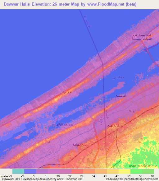 Dawwar Halis,Egypt Elevation Map