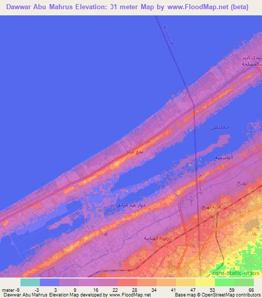 Dawwar Abu Mahrus,Egypt Elevation Map