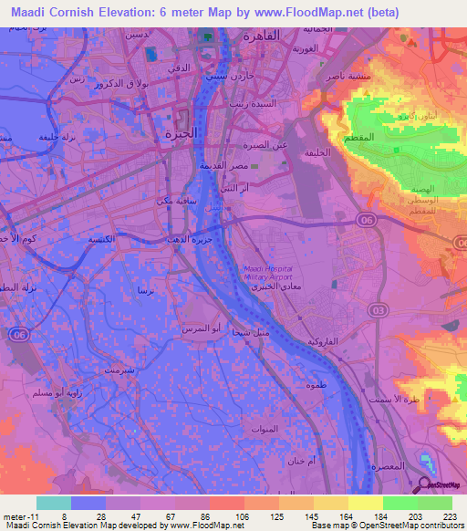 Maadi Cornish,Egypt Elevation Map