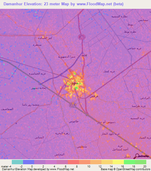 Damanhur,Egypt Elevation Map