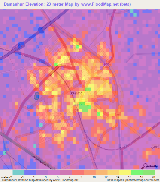 Damanhur,Egypt Elevation Map