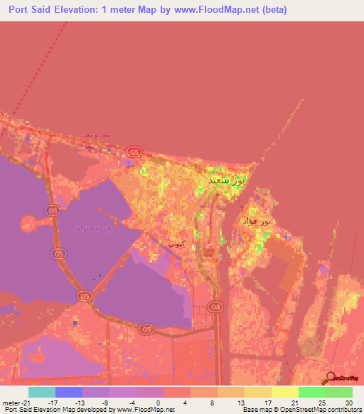 Port Said,Egypt Elevation Map