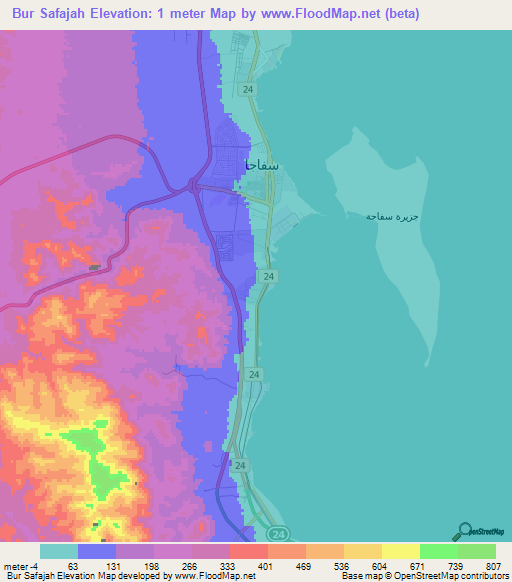 Bur Safajah,Egypt Elevation Map