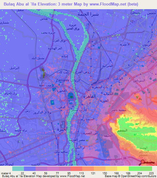 Bulaq Abu al `Ila,Egypt Elevation Map