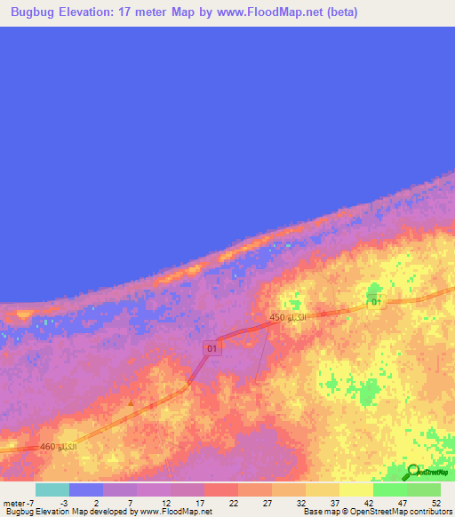 Bugbug,Egypt Elevation Map