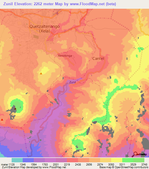 Zunil,Guatemala Elevation Map