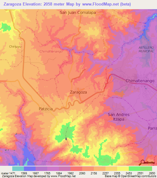 Zaragoza,Guatemala Elevation Map