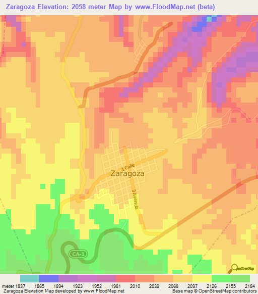 Zaragoza,Guatemala Elevation Map