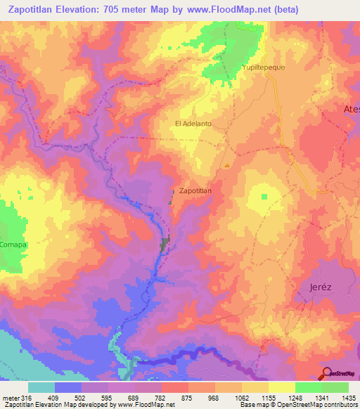 Zapotitlan,Guatemala Elevation Map