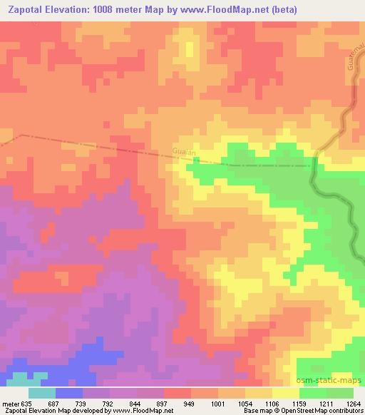 Zapotal,Guatemala Elevation Map