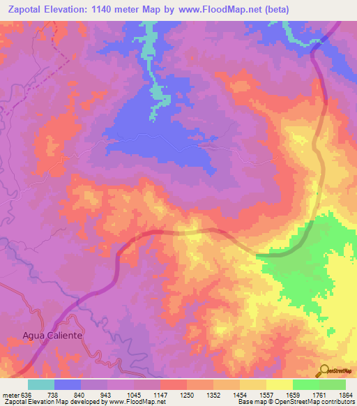 Zapotal,Guatemala Elevation Map