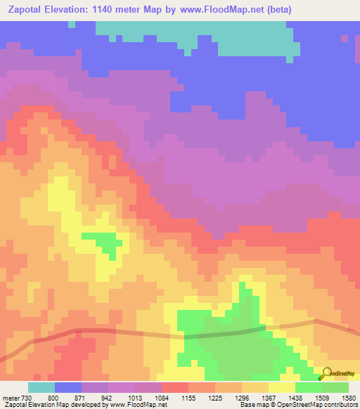 Zapotal,Guatemala Elevation Map