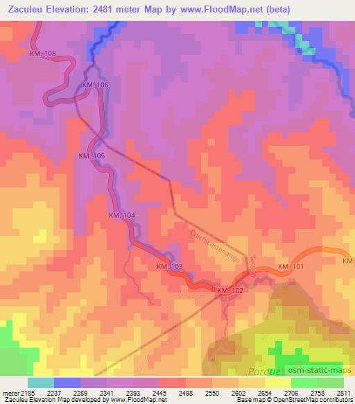 Zaculeu,Guatemala Elevation Map