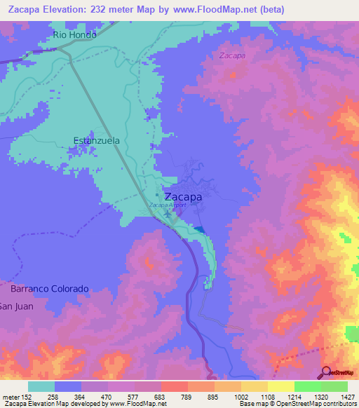 Zacapa,Guatemala Elevation Map