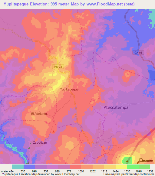 Yupiltepeque,Guatemala Elevation Map