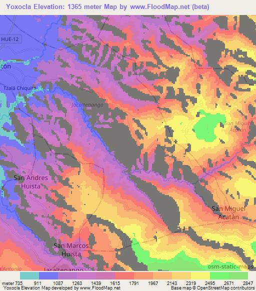 Yoxocla,Guatemala Elevation Map