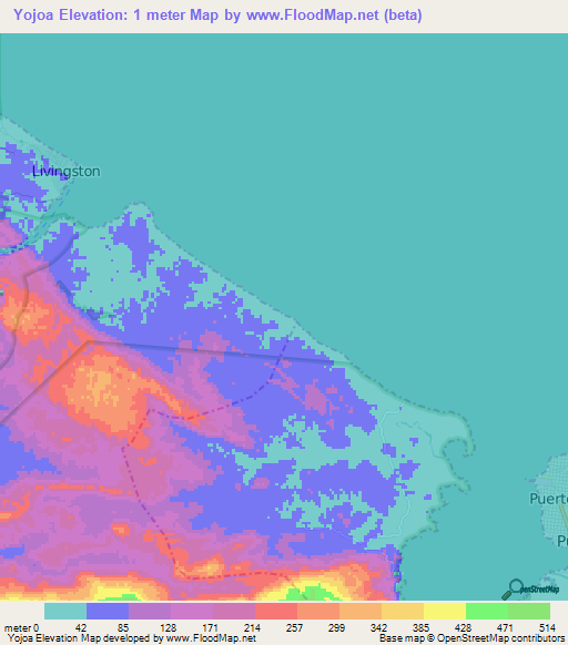 Yojoa,Guatemala Elevation Map