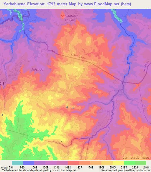 Yerbabuena,Guatemala Elevation Map