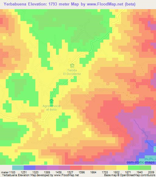 Yerbabuena,Guatemala Elevation Map