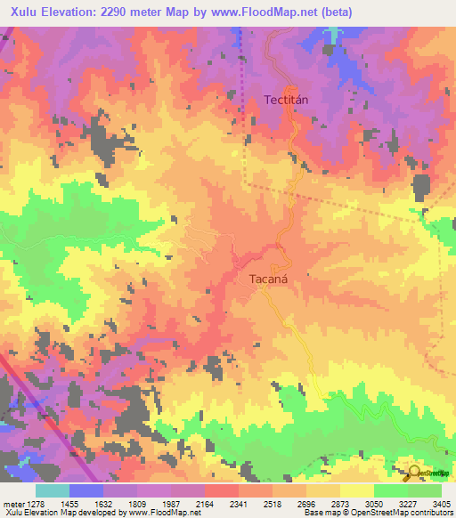 Xulu,Guatemala Elevation Map