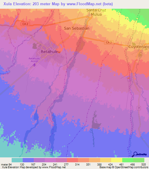 Xula,Guatemala Elevation Map