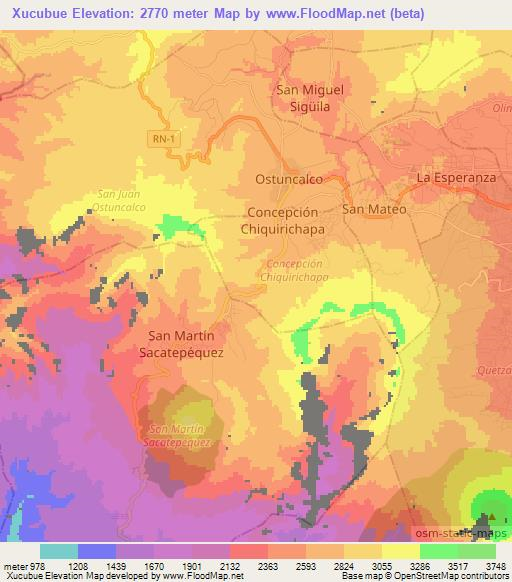 Xucubue,Guatemala Elevation Map