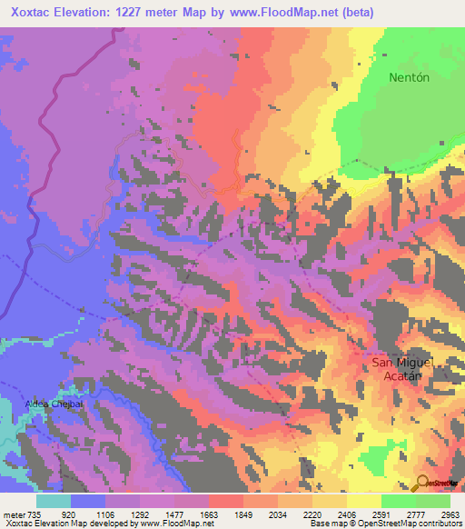 Xoxtac,Guatemala Elevation Map