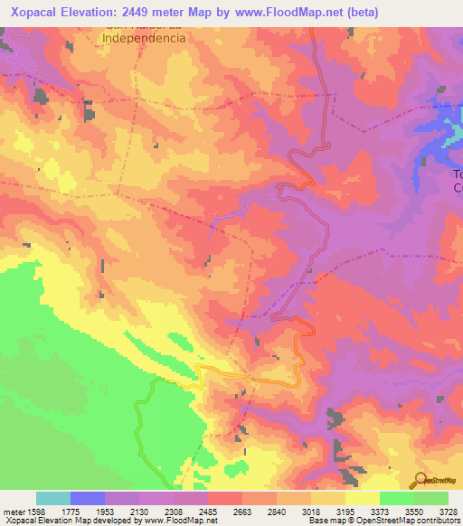 Xopacal,Guatemala Elevation Map