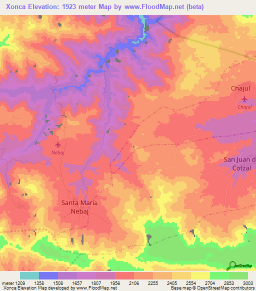 Xonca,Guatemala Elevation Map