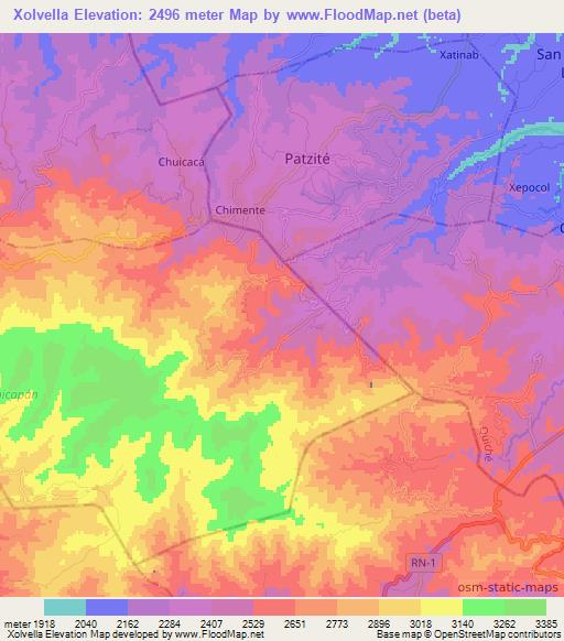 Xolvella,Guatemala Elevation Map