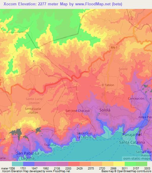 Xocom,Guatemala Elevation Map