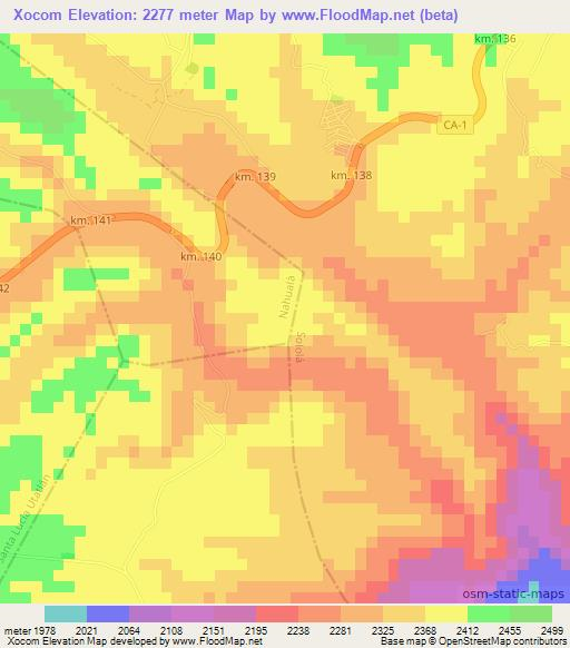 Xocom,Guatemala Elevation Map